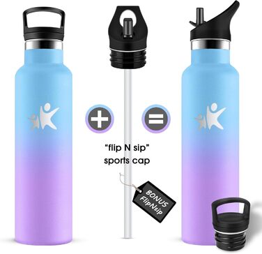 Термос-пляшка KollyKolla 750 мл, для води та газованих напоїв, з трубочкою, без BPA, з подвійними стінками, ізольована, для школи, подорожей, кемпінгу, блакитний + темно-синій