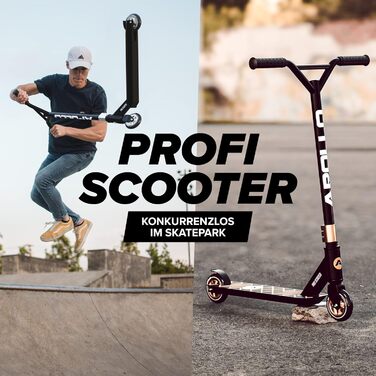 Скутер Apollo Genius Pro 4.0: міцний дитячий трюковий скутер для стрибків та катання містом | ABEC 9 підшипники, чорний/золотий