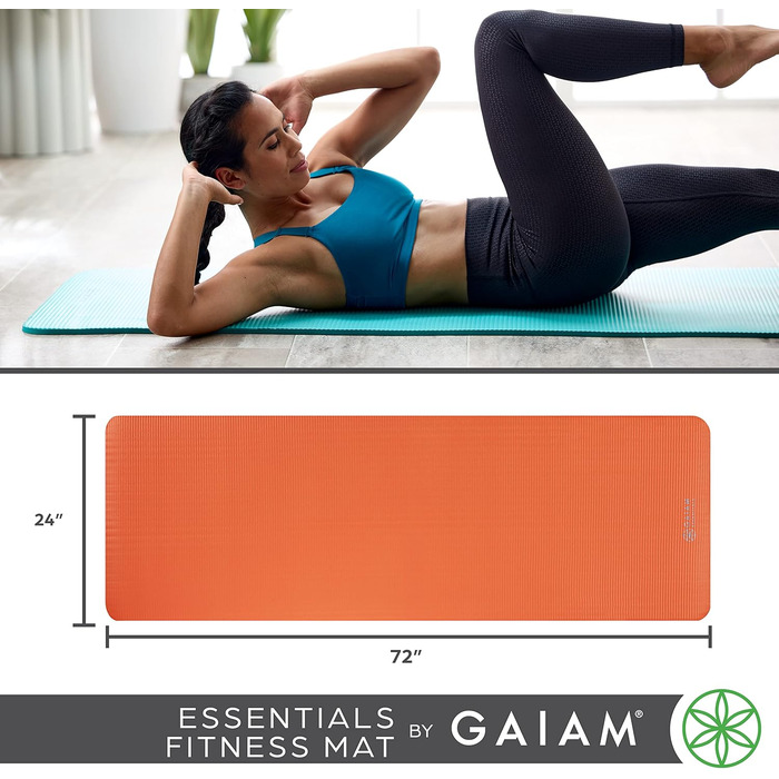 Йога мат Gaiam Essentials, товста фітнес-мат для тренувань, 183x61x1 см, чорна