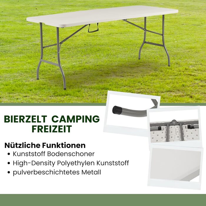 Стіл Albatros Buffettisch Klapptisch з ротангу, 182x75 см – розкладний, міцний, на 10 осіб, для пивного фестивалю з ручкою для перенесення (білий)