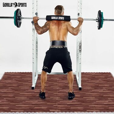 Набір захисних пазл-матів для підлоги GORILLA SPORTS® з EVA-піни, 60x60x1,2 см, 16 шт (5,76 м²), протиковзкі килимки для фітнесу та тренувань, колір: темний дерево