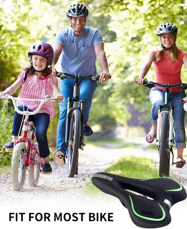 Велосипедне сідло MSDADA Gel MTB: комфортне, ергономічне, водонепроникне для гірського велосипеда, BMX, шосе, міського велосипеда (чорний/зелений)