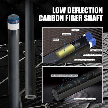 CRICAL Billardqueue з карбонового волокна, 12,5 мм наконечник, 147,3 см, професійний пул-стик для дорослих, повна карбонова технологія, низька деформація, комплект більярдних стиків
