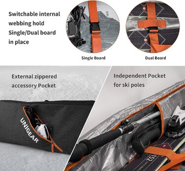 Сумка для лиж і сноуборда Unigear, подвійна підкладка, для 1-2 пар, 165/175 см