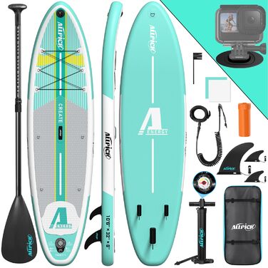 Надувний SUP-борд ALLPICK Premium Set: Комплектація для веслування, камера, аксесуари, регульоване весло (200 кг, свіжий м'ятний)