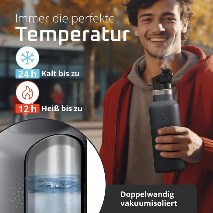 Термос-термобутилка з нержавіючої сталі ACTIVE FLASK 530 мл, з трубочкою, 3 кришки, BPA-free, герметична, для газованих напоїв, велосипедна пляшка для води, спорту, дітей, чаю, Cool Grey Bamboo