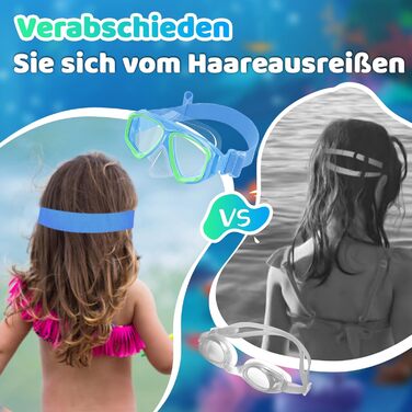 Дитячі окуляри для плавання Vvinca з захистом носа та текстильним ремінцем, ударостійкі, проти запотівання та водонепроникні, для дітей 3–14 років (03-Blue Green)