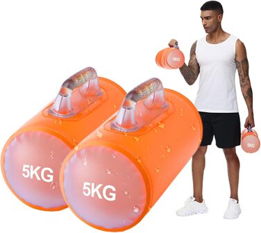 Гідравлічні гантелі Deiris, набір для заповнення водою, вага до 14 кг/пара, для силових тренувань та фітнесу, помаранчевий колір, пара 10 кг