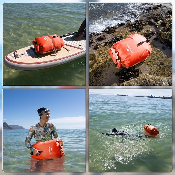 Надувна плавуча бойовка Naturehike 18L/25L з двома повітряними камерами, водонепроникний мішок, пляжна сумка з регульованим поясом для плавання та відпочинку на пляжі (Помаранчевий)