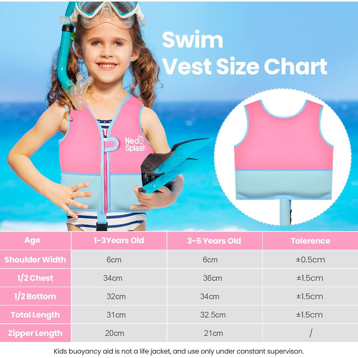 Дитяча жилетка для плавання Kinder Mädchen Junge, допомога у плаванні для малюків 1-6 років, регульовані ремінці безпеки KS-PB 3-6
