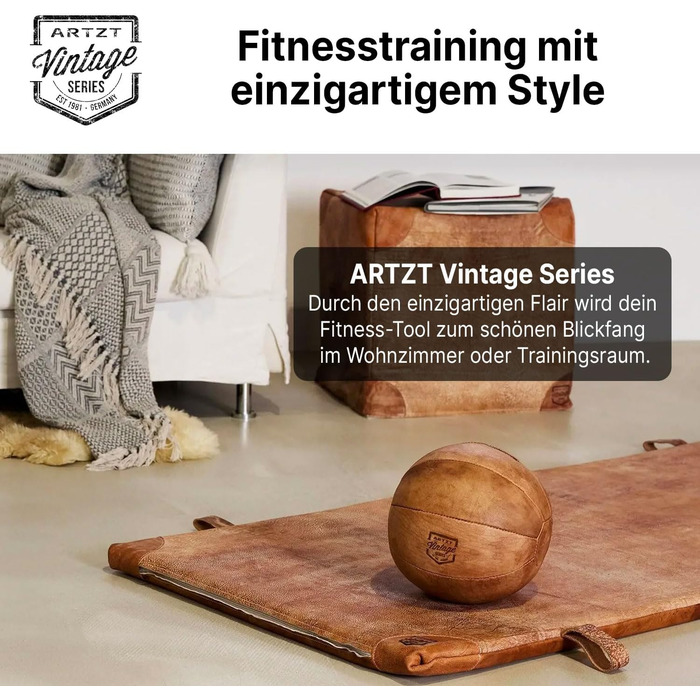 Медичний м'яч ARTZT Vintage Series зі шкіри, для силових тренувань, ручна робота, Німеччина