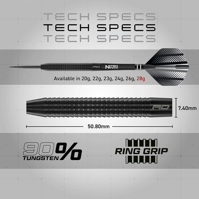 Дротики для дартсу Red Dragon Razor Edge, вольфрамові, професійні, 26 г, чорні, з флайтами та шафтами