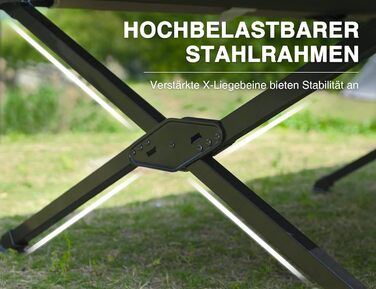 Розкладне ліжко EVER ADVANCED 214x106 см, чорне, 300 кг, для кемпінгу, відпочинку на природі, дому та саду