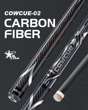 Більярдний кий CRICAL з карбону, 147,3 см, професійний, з'єднання 3/8 x 8, наконечник 12,5 мм, COWCUE-02