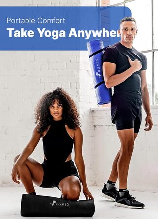 Килимок для йоги ROMIX, 10 мм, нековзкий, екологічний, з сумкою та ременем, преміум-якість, нетоксичний, для фітнесу, пілатесу, спортзалу, подорожей (Блакитний)