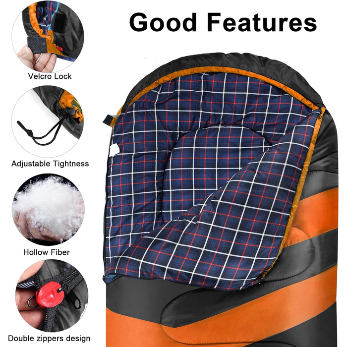 Чорний спальний мішок URPRO 1.6 кг з фланелі, 4 сезони, звичайний, водонепроникний, звичайний | З фланелі, звичайний, для відпочинку