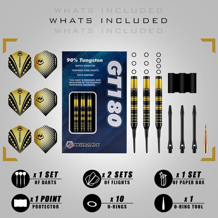 Дарти WIN.MAX Tungsten 90% - 3 шт, 18 г, професійні (золоті)