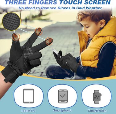 Рукавички для дітей Sukeen Softshell, теплі велосипедні рукавички, вітронепроникні, антиковзні, для їзди на конях, спортивні, для хлопчиків та дівчаток (L, чорний)
