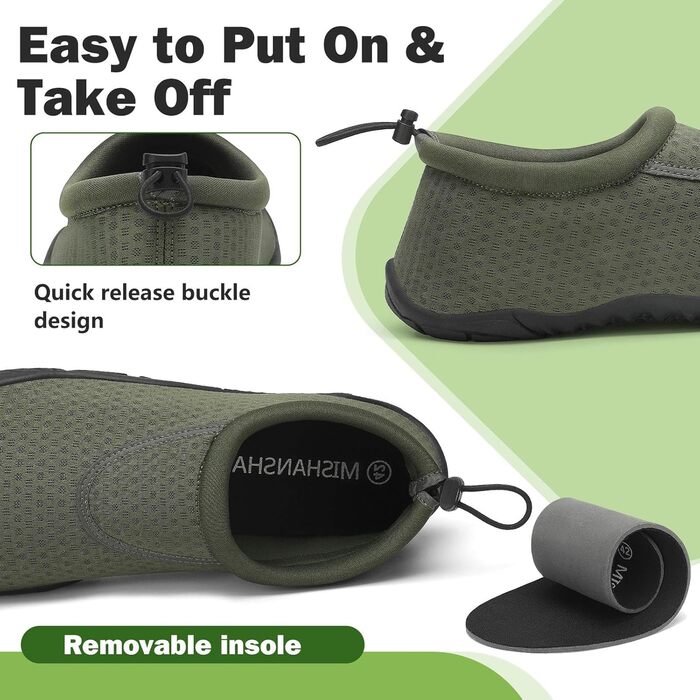 Mishansha Легкі дихаючі шкарпетки-мокасини для душу (Unisex) з товстою підошвою, розмір 36-46 (43 EU), колір Мох-зелений