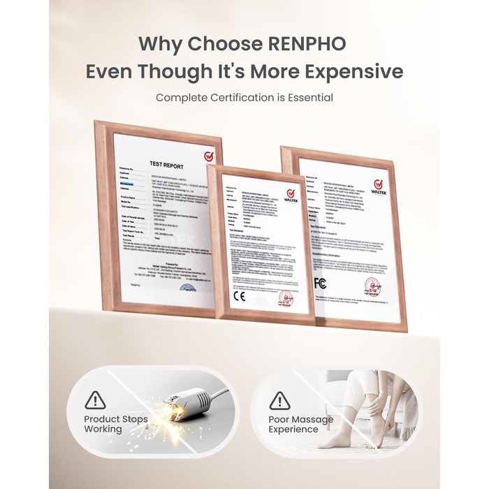 Масажер для ніг RENPHO з підігрівом, Shiatsu масажер для ніг при п'яткової фасції, подарунок на Різдво для жінок та чоловіків, бездротове керування, голосове керування (Новинка), Бежевий