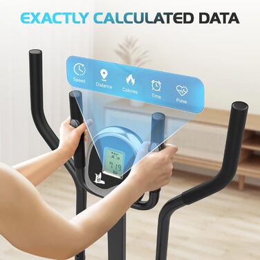 Еліптичний тренажер 2 в 1 з функцією степпера для дому, чорний. З LCD-монітором та регулюванням опору.