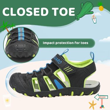 Сандалі дитячі SAGUARO для хлопчиків та дівчаток Trekking, чорно-зелені, 37 EU, дихаючі, протиковзкі