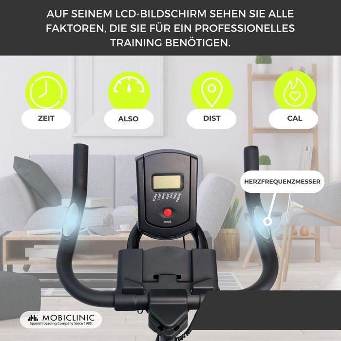Mobiclinic® велотренажер для дому: регульований, з LCD-екраном, вимірюванням пульсу та мобільного тримачем