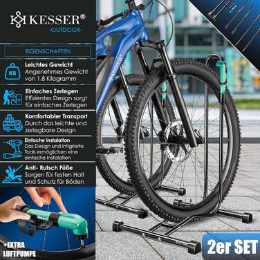 Підставка для велосипеда KESSER® для MTB, E-Bike, Citybike, шосе, з повітряним насосом (2 шт.)