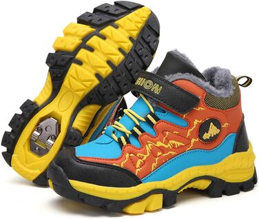 Дитячі зимові черевики Meidiastra для ходьби та трекінгу: теплі, водонепроникні, з неслизькою підошвою та застібкою-липучкою (30-40 EU), зелені та помаранчеві кольори