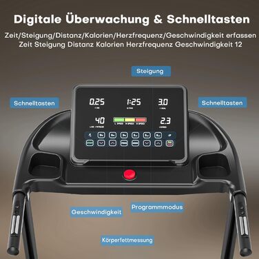 Бігова доріжка для дому складний з автоматичним нахилом, Walking Pad 14KM/H, біговий доріжка з 3.0-PS двигуном, 12 попередньо встановлених програм та фітнес-додаток, обладнання для фітнесу, вантажопідйомність 160Kg, чорний