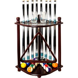 Підставка для київ для більярду на підлозі для 8 київ та аксесуарів, дерев'яна підставка для київ, кутова підставка з гачками та табло (махагон)