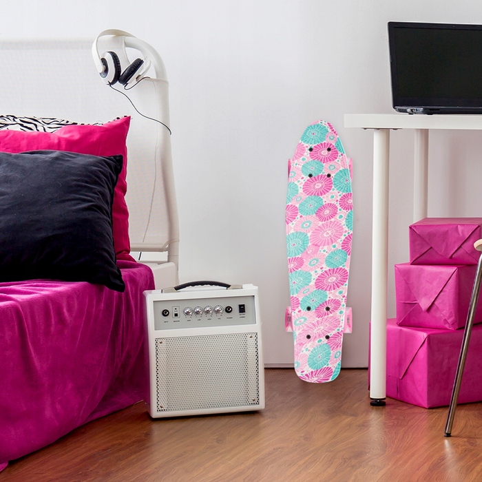 Роликова дошка (скейтборд) MalPlay з підсвічуванням коліс, 56 см, рожева, ABEC-7