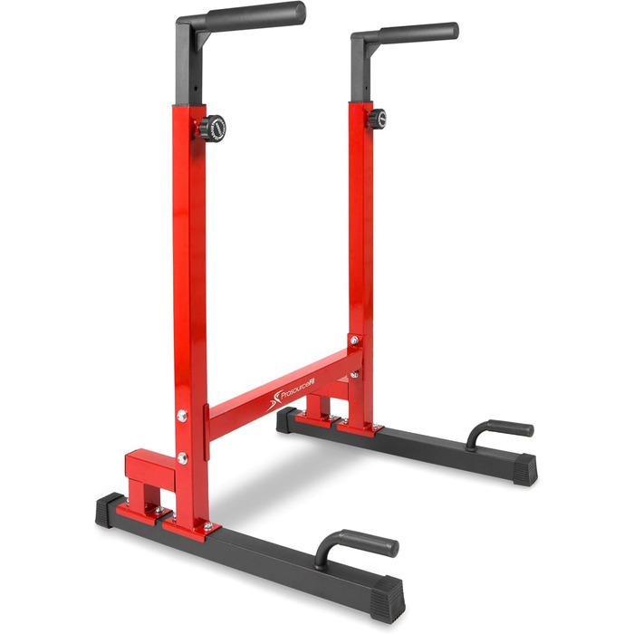 Стійка для віджимань sourceFit Dip Stand Station Pro, важка, з'єднувач безпеки, для трицепса, підтягувань, віджимань, L-сітів, червона