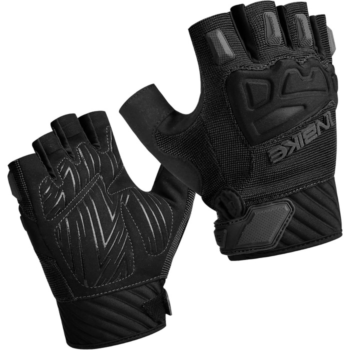 Рукавички INBIKE напівпальцеві гнучкі для велоспорту, мотокросу, фітнесу, тренувань, альпінізму з захистом пальців TPR та SCR, чорний, розмір M