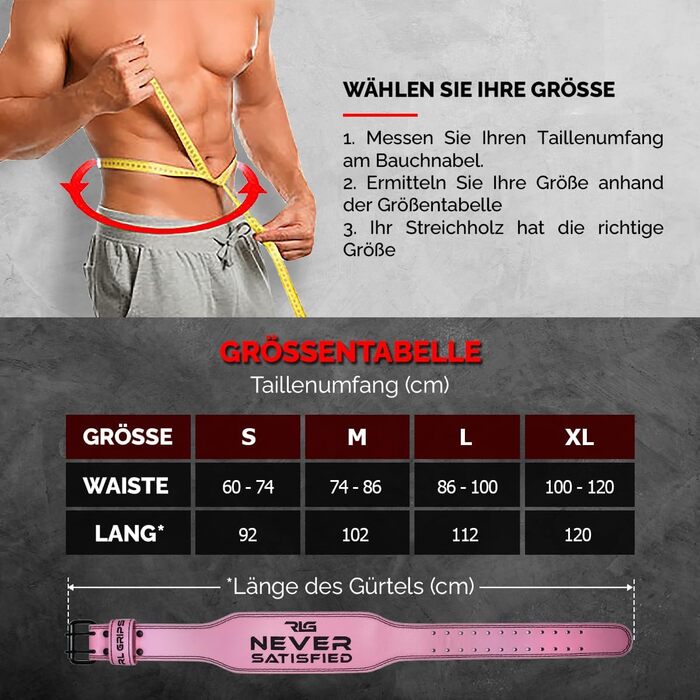 Пояс для важкої атлетики RL Grips Ledergürtel – підтримка попереку для силових тренувань, пауерліфтингу (унісекс), рожевий