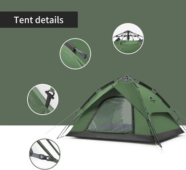 Намет Naturehike Pop Up для кемпінгу 3-4 особи, автоматичний намет-купол, сімейний намет з сумкою, колір хакі