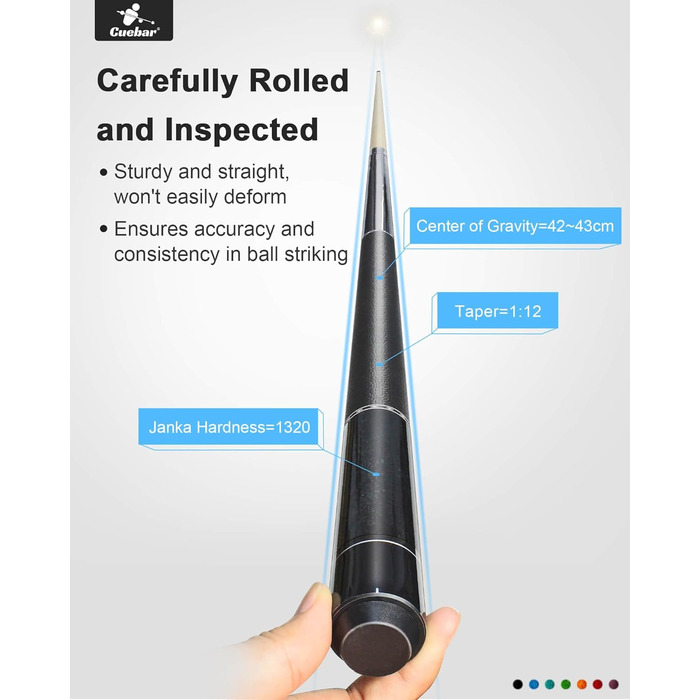 Набір київ для більярду CUEBAR (2 шт.), 58 дюймів, для дорослих, з імітацією шкіри, 2 кольори та ваги.