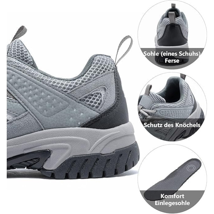 Черевики для туризму чоловічі Outdoor, підошва не слизька, дихаючі, трекінгові, легкі, комфортні, чоловічі черевики для хайкінгу (42 EU, світло-сірий, чорний)