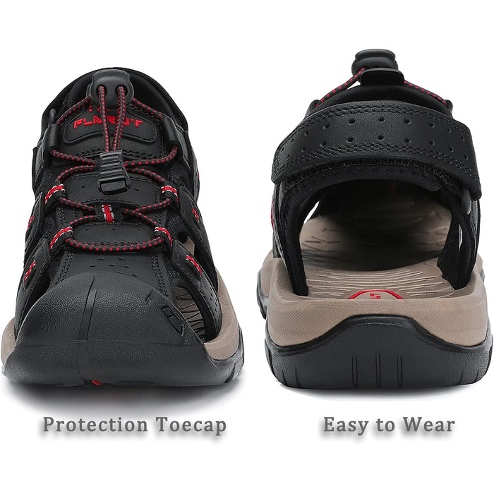 Чоловічі сандалі FLARUT для туризму та пляжу, шкіряні трекінгові, спортивні, літні, чорні, 44 EU