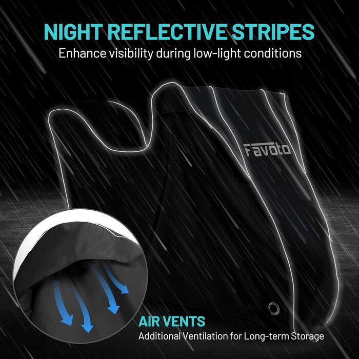 Водонепроникний чохол для мотоцикла Favoto, 220x105x130 см, з відбиваючими смугами та отвором для замка