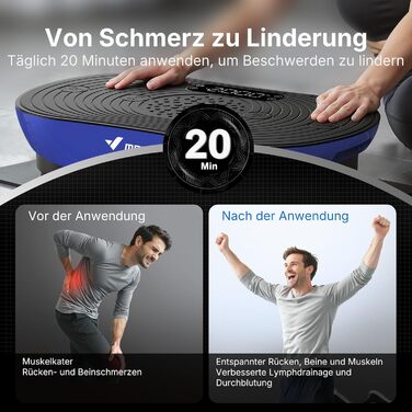 Вібраційна платформа MERACH для тренувань та формування тіла, 99 рівнів швидкості, Bluetooth-динамік, LED-сенсорний екран, еластичні шнури (блакитна)