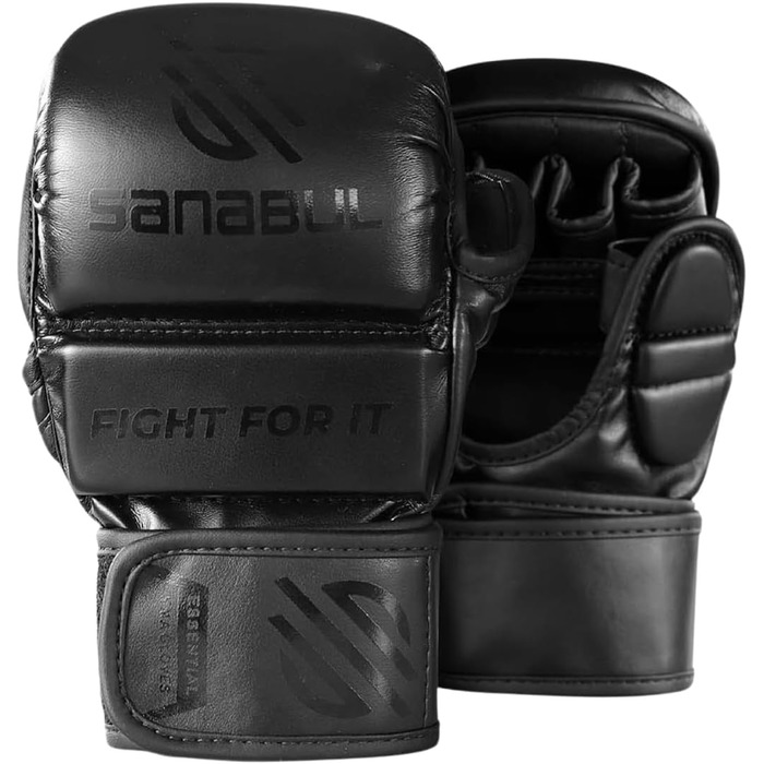 Рукавички для MMA Sanabul Essential 7oz | Тренувальні гібридні рукавички для спарингу MMA (Чорні, Розмір L/XL)
