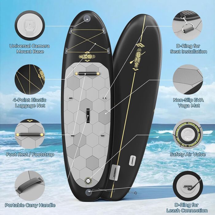 Надувне SUP-борд JUMMICO: стабільний, швидкий, з рюкзаком (чорний)