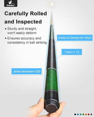 Кю-бар Pool-Queues: кий для більярду, 147 см, для дорослих, 2 частини, ручка з екошкіри, різні кольори (7 кольорів), вага 510-595 г