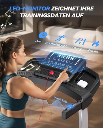 Біговий доріжки для дому Cardirun 3.0PS, 12 км/год, нахил 10%, до 160 кг, LED-дисплей, APP, Bluetooth, тиха, срільно-чорний