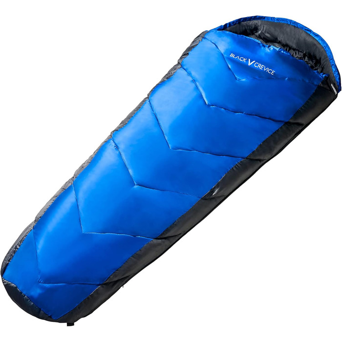 Дитячий спальний мішок Black Crevice для кемпінгу, блакитний, 165 см | Зручний та водонепроникний | З чохлом для зберігання