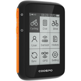 COOSPO велосипедний комп'ютер GPS, бездротовий, Bluetooth 5.0 та ANT+, водонепроникний IP67, велоспідометр з автоматичним підсвічуванням, 2,6'' LCD-дисплей
