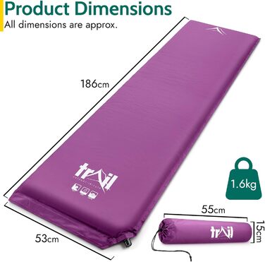 Isomatte Trail Selbstaufblasend з Memory Foam 5 см, ізольований килимок для кемпінгу, фіолетовий колір