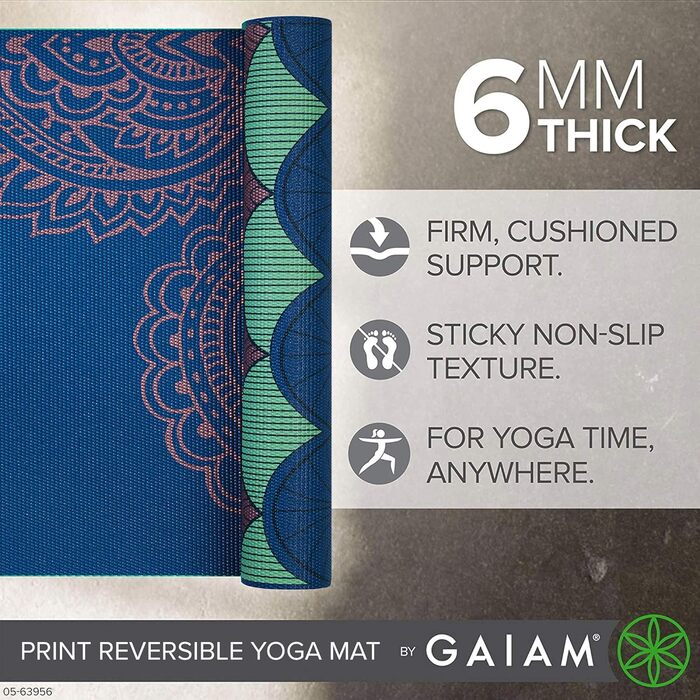 Килимок для йоги Gaiam Premium 6 мм - двосторонній, товстий, нековзний, для йоги, пілатесу та вправ на підлозі (172,7 x 61 x 6 мм)
