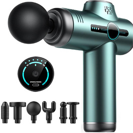 Масажер для тіла, пістолет для масажу з 6 швидкостями та 6 насадками, LCD-екран, для спини, плечей, ніг (зелений) V1-grün